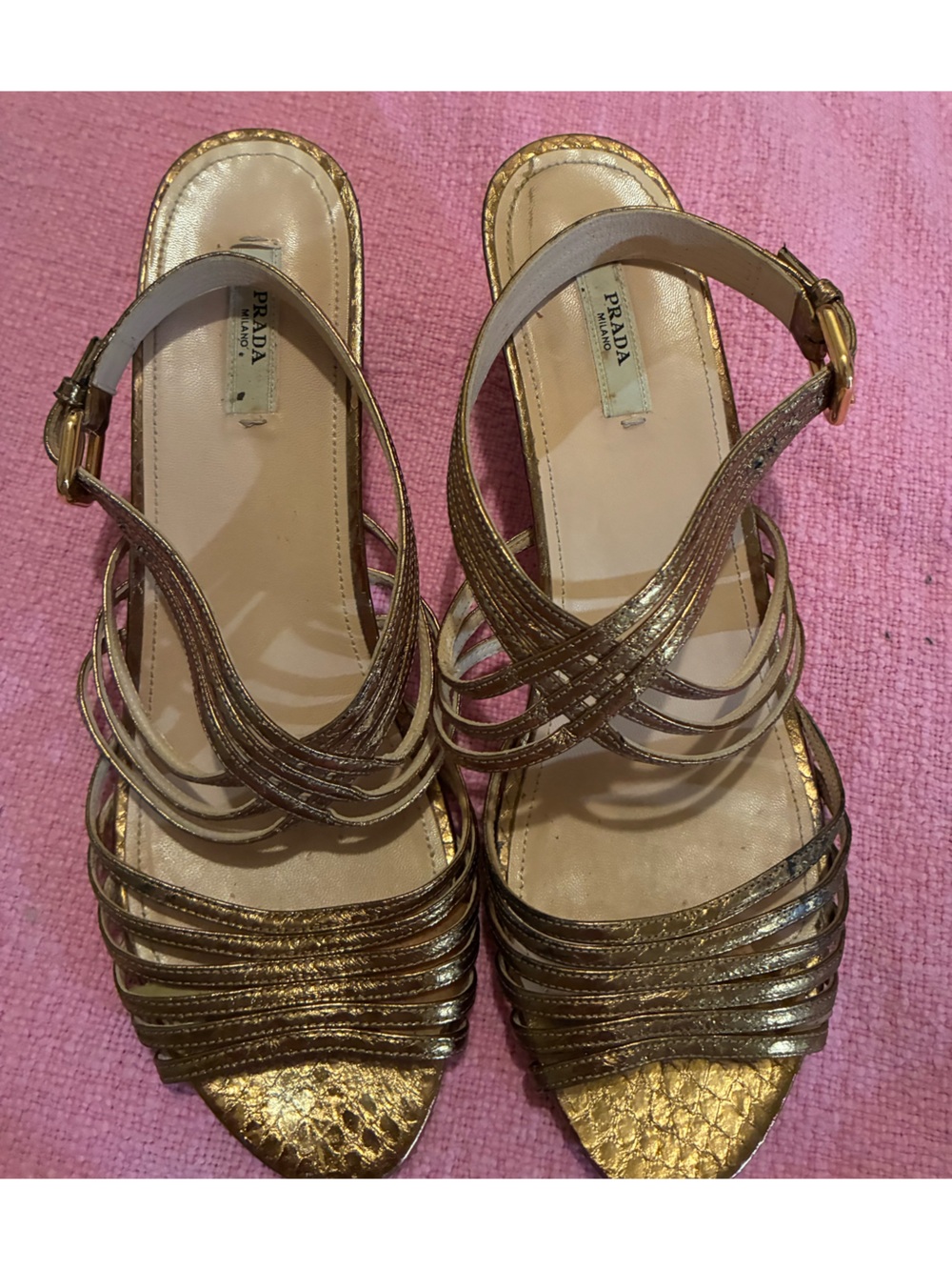 Prada Metallic Gold Multi-Strap Sandals